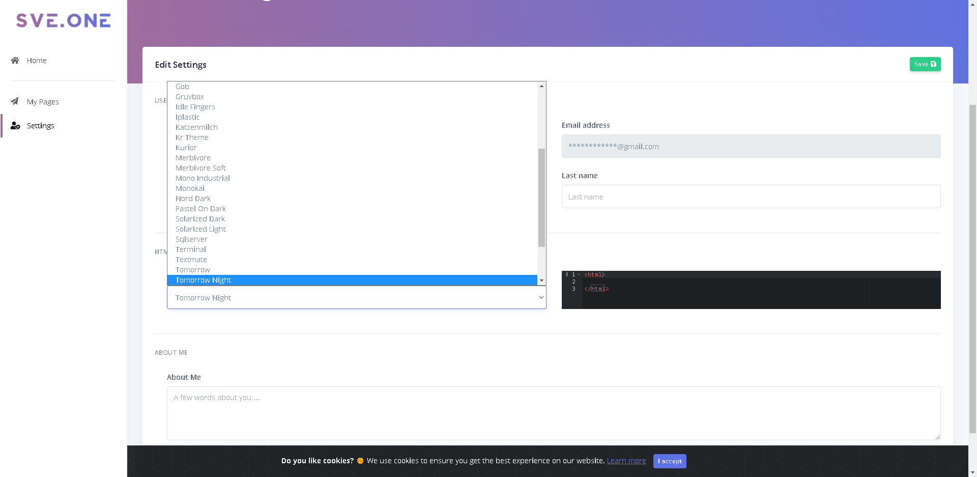 SVE.ONE Settings Page (Desktop View)